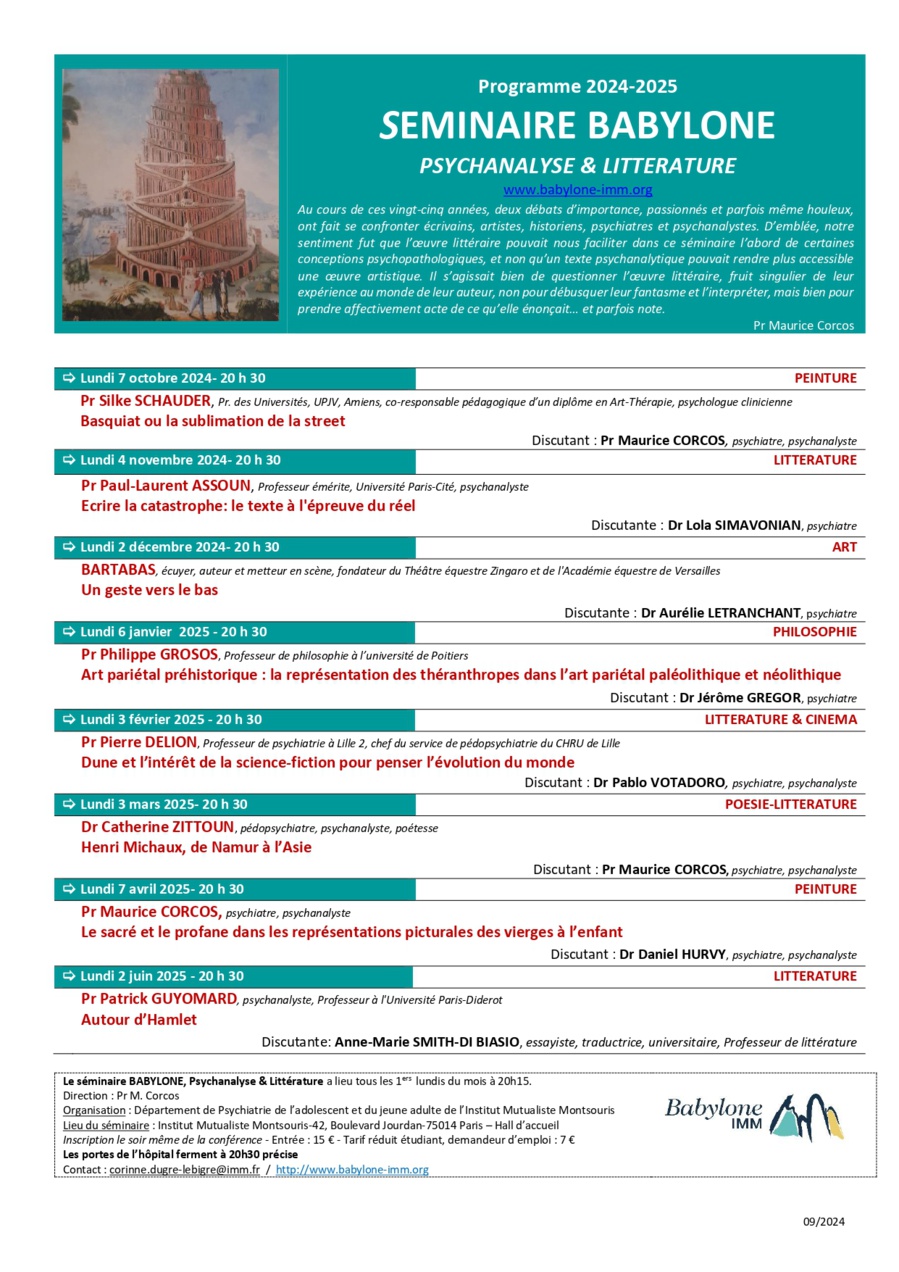Séminaire Babylone Psychanalyse & littérature 2024/25 Séminaire Babylone Psychanalyse & littérature 2024/25
